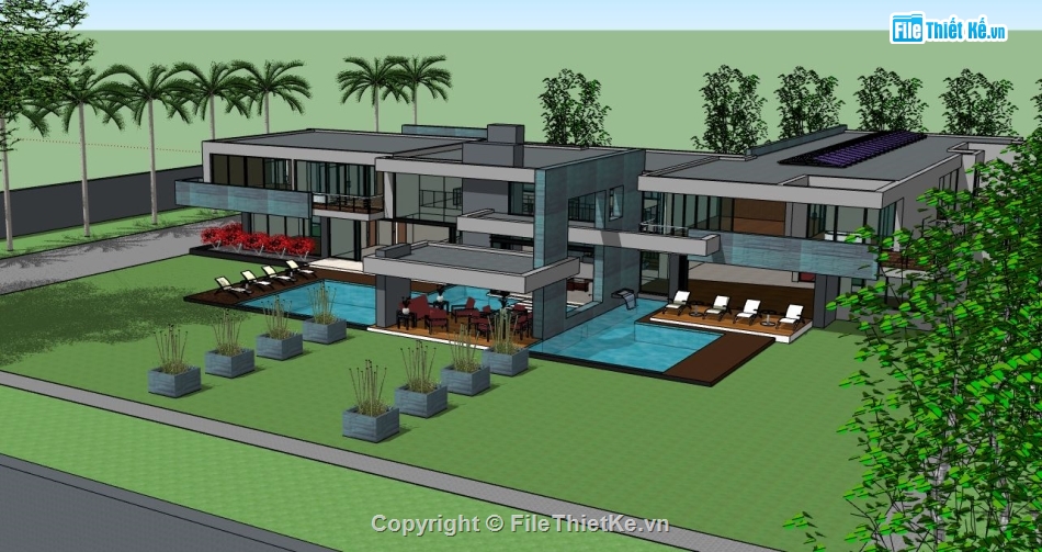 mẫu biệt thự 2 tầng,mẫu biệt thự,biệt thự 2 tầng,sketchup biệt thự