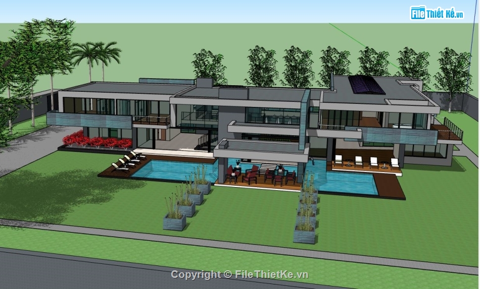 mẫu biệt thự 2 tầng,mẫu biệt thự,biệt thự 2 tầng,sketchup biệt thự