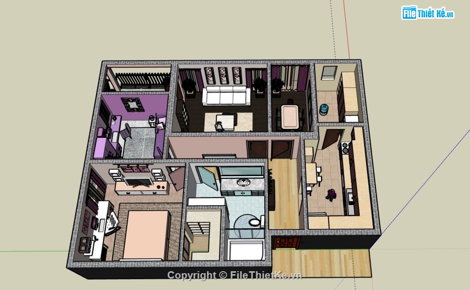 nội thất căn hộ,Sketchup nội thất chung cư,3d nội thất căn hộ