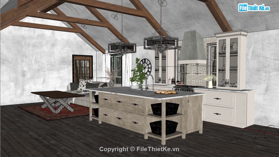 nội thất phòng bếp sketchup,mẫu nội thất phòng bếp,sketchup nội thất phòng bếp