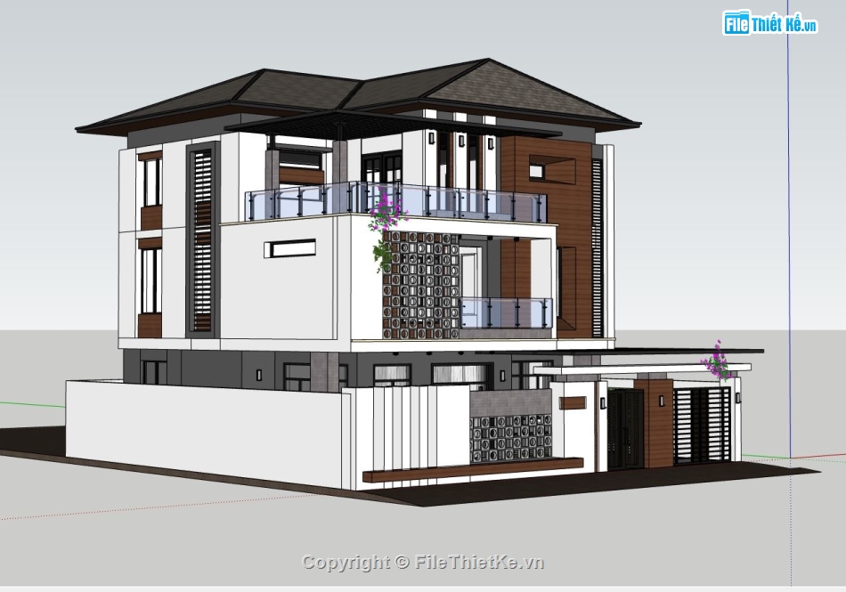 sketchup biệt thự 3 tầng,mẫu biệt thự 3 tầng,thiết kế biệt thự 3 tầng