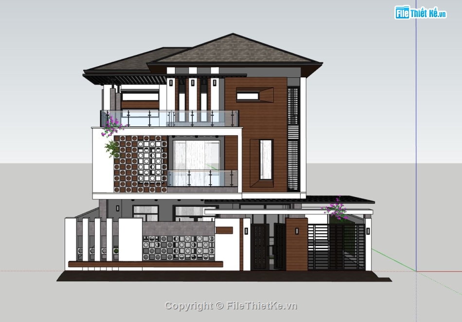 sketchup biệt thự 3 tầng,mẫu biệt thự 3 tầng,thiết kế biệt thự 3 tầng