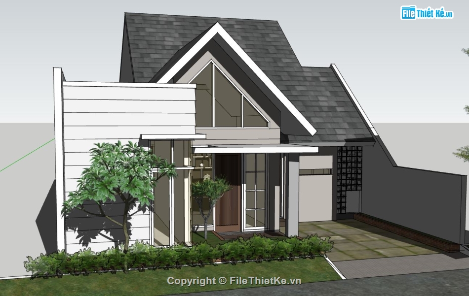 biệt thự 1 tầng,file sketchup biệt thự 1 tầng,model su biệt thự 1 tầng