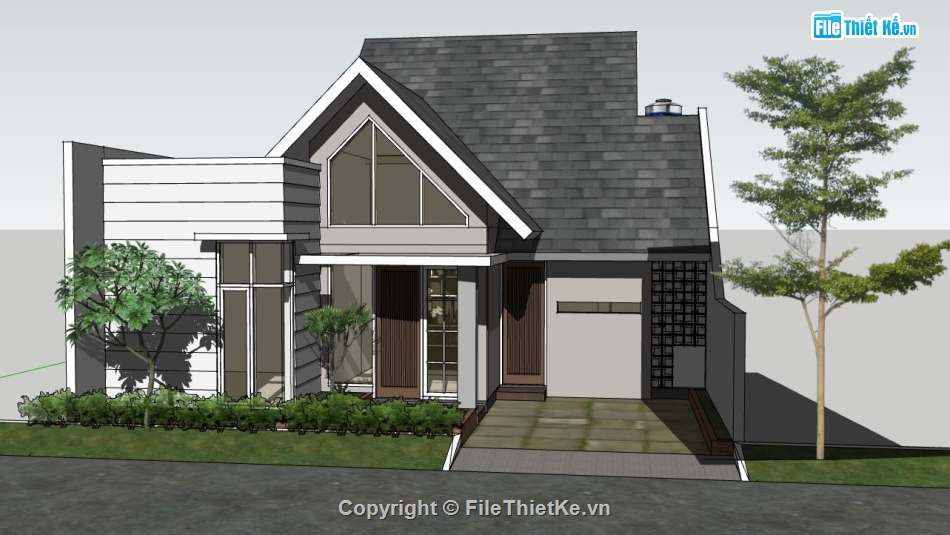 biệt thự 1 tầng,file sketchup biệt thự 1 tầng,model su biệt thự 1 tầng