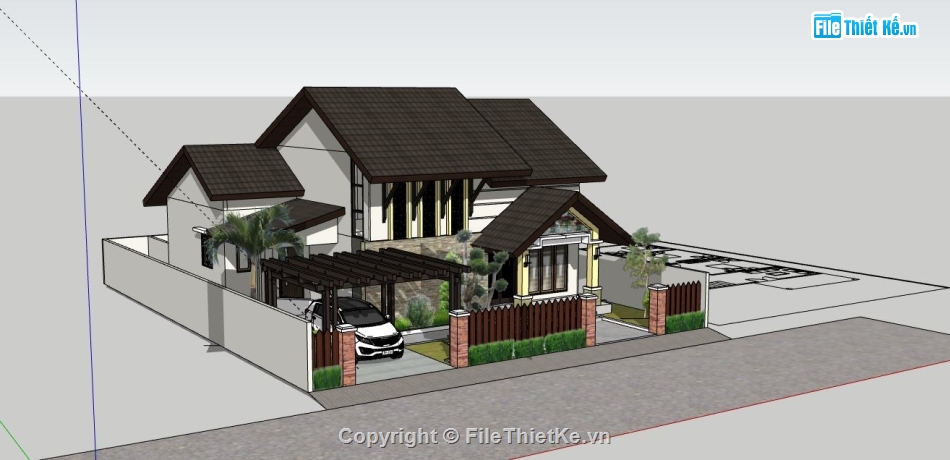 biệt thự 1 tầng,biệt thư 1 tầng,sketchup biệt thự 1 tầng