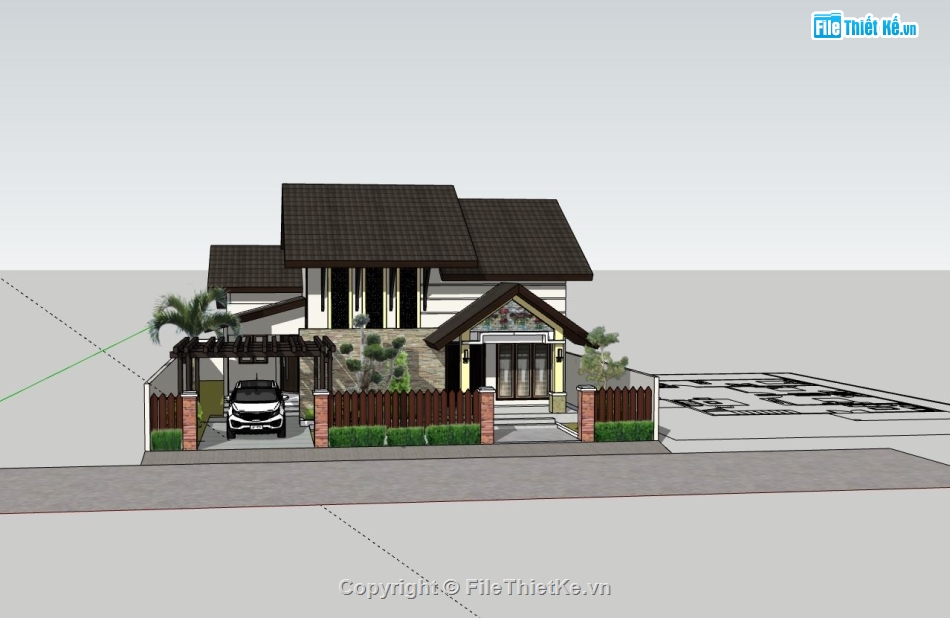 biệt thự 1 tầng,biệt thư 1 tầng,sketchup biệt thự 1 tầng