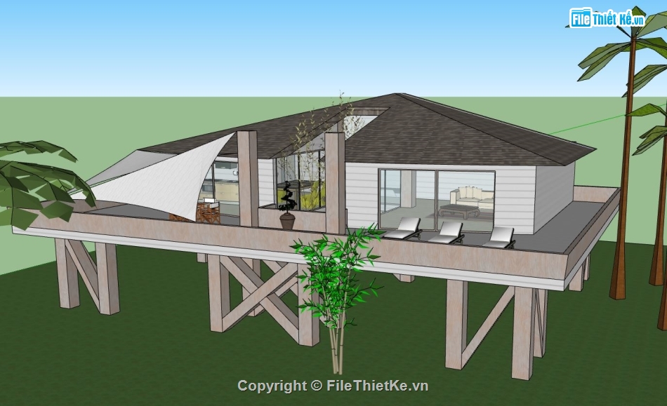 biệt thự 1 tầng,sketchup biệt thự 1 tầng,file su biệt thự 1 tầng