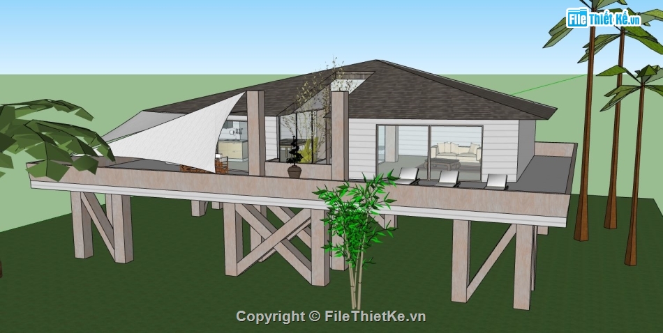 biệt thự 1 tầng,sketchup biệt thự 1 tầng,file su biệt thự 1 tầng