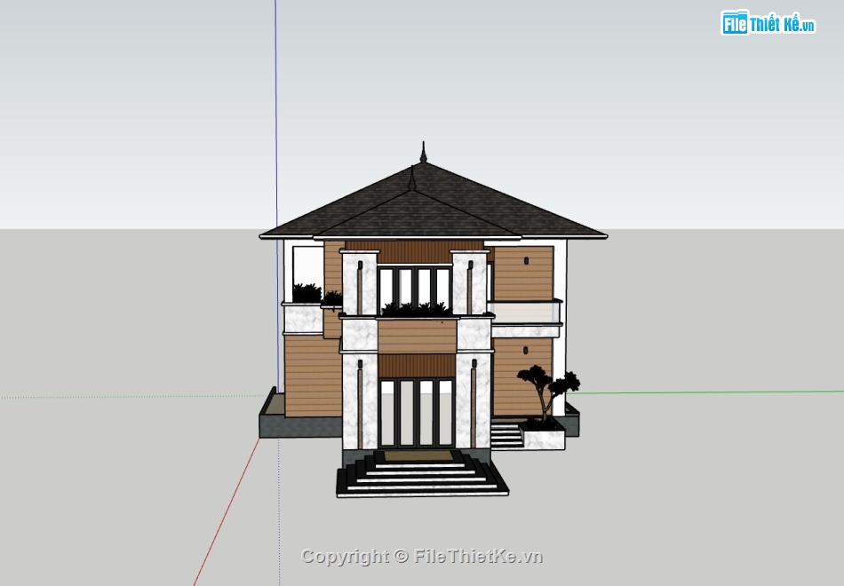 biệt thự 2 tầng,sketchup biệt thự,phối cảnh biệt thự,biệt thự hiện đại