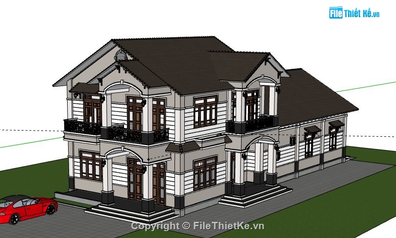 Biệt thự 2 tầng,model su biệt thự 2 tầng,sketchup biệt thự 2 tầng