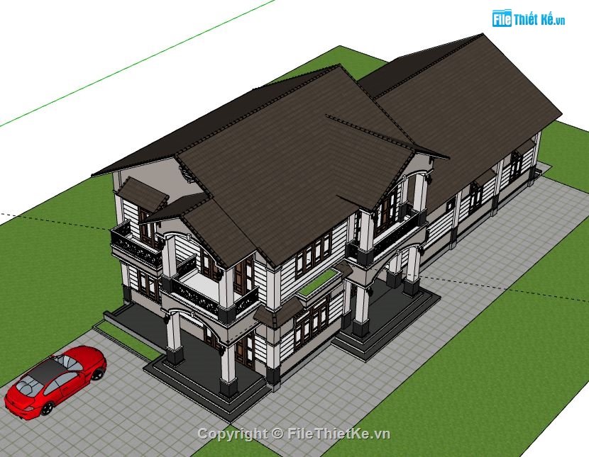 Biệt thự 2 tầng,model su biệt thự 2 tầng,sketchup biệt thự 2 tầng