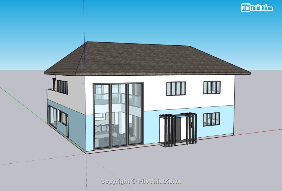 biệt thự 2 tầng,biệt thự hiện đại,sketchup biệt thự
