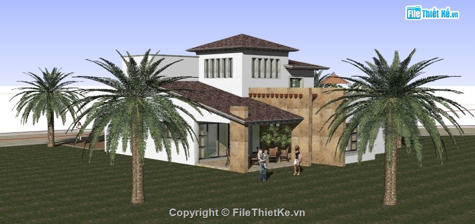 biệt thự đẹp 2 tầng,sketchup biệt thự 2 tầng,mẫu biệt thự 2 tầng