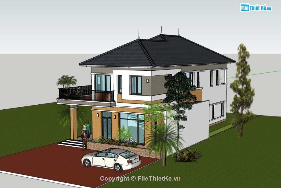 biệt thự 2 tầng,sketchup biệt thự 2 tầng,su biệt thự 2 tầng