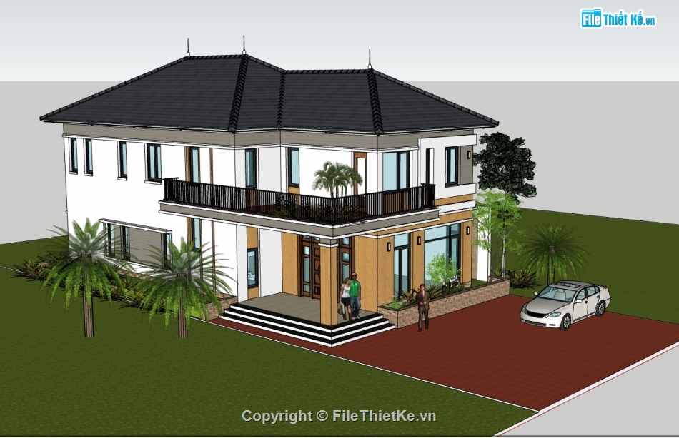 biệt thự 2 tầng,sketchup biệt thự 2 tầng,su biệt thự 2 tầng