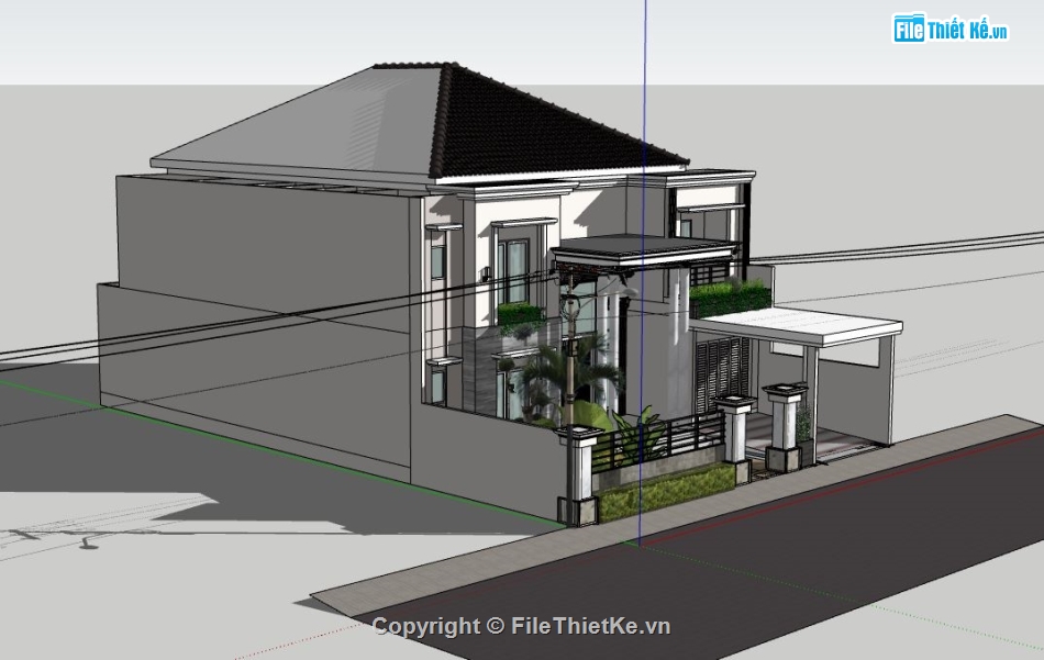 biệt thự 2 tầng,sketchup biệt thự 2 tầng,mẫu biệt thự 2 tầng