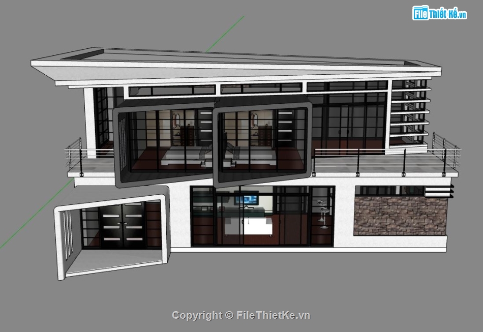 biệt thự 2 tầng,sketchup biệt thự 2 tầng,model su biệt thự 2 tầng