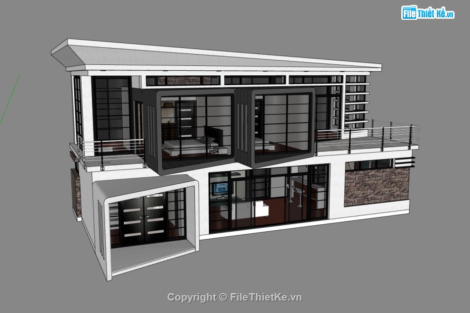 biệt thự 2 tầng,sketchup biệt thự 2 tầng,model su biệt thự 2 tầng