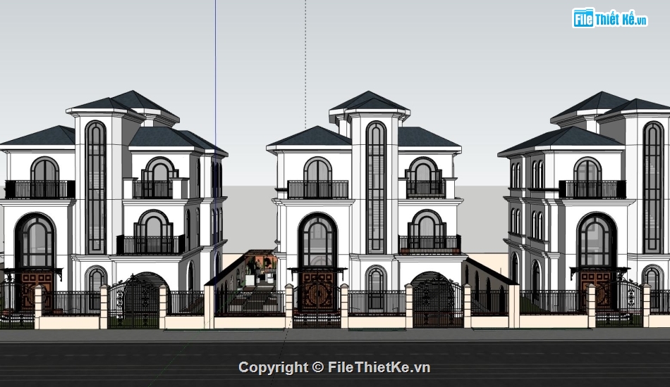biệt thự 3 tầng,3d sketchup biệt thự 3 tầng,biệt thự tân cổ điển