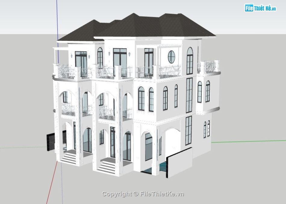 biệt thự  3 tầng,biệt thự đẹp 3 tầng,sketchup biệt thự 3 tầng