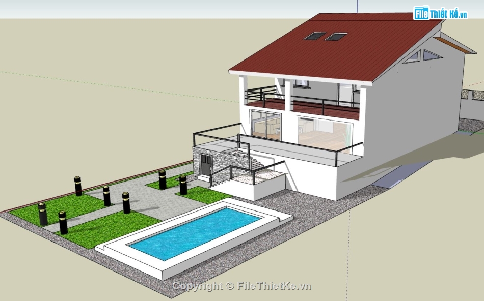 biệt thự nghỉ dưỡng,biệt thự đẹp 2 tầng,sketchup biệt thự 2 tầng,su biệt thự 2 tầng