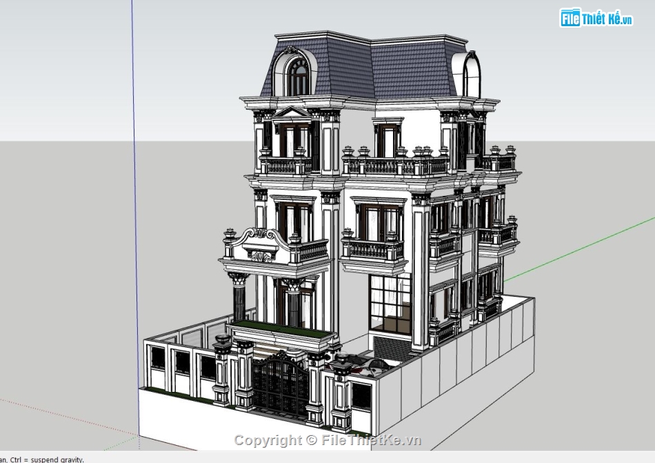 biệt thự cổ điển 3 tầng,biệt thự tân cổ điển,sketchup biệt thự tân cổ điển 3 tầng