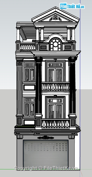 4 tầng,Biệt thự tân cổ điển 4 tầng,sketchup biệt thự 4 tầng,bản vẽ biệt thự 4 tầng