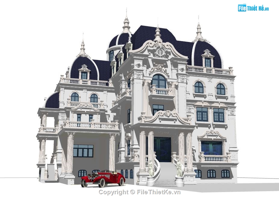 file sketchup biệt thự,biệt thự 4 tầng,biệt thự lâu đài 4 tầng,su biệt thự lâu đài