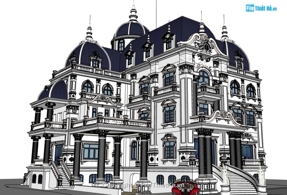 file sketchup biệt thự,biệt thự 4 tầng,biệt thự lâu đài 4 tầng,su biệt thự lâu đài