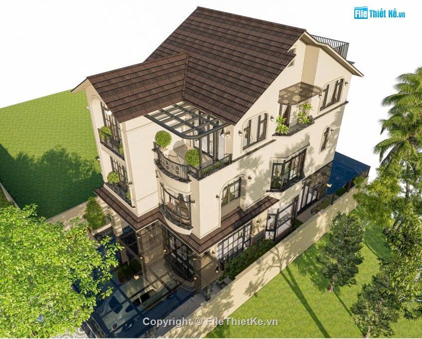 Sketchup biệt thự tân cổ,Sketchup biệt thự hiện đại,biệt thự tân cổ