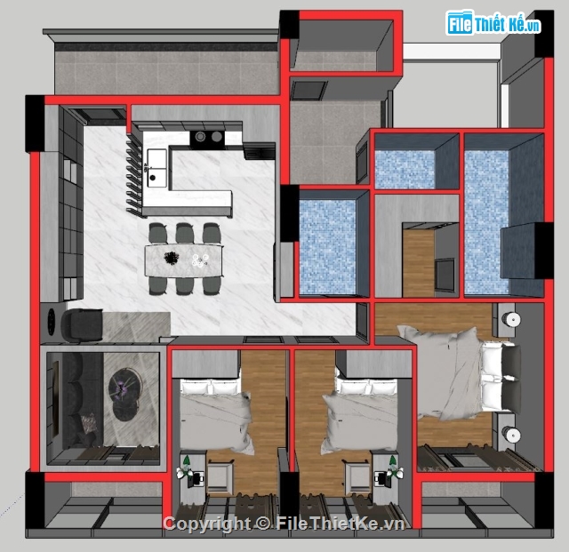 Sketchup nội thất chung cư,chung cư,nội thất,thiết kế nội thất chung cư