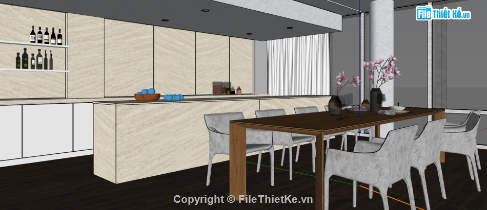 phòng khách bếp dựng model su,file su dựng nội thất phòng khách bếp,sketchup phòng khách bếp