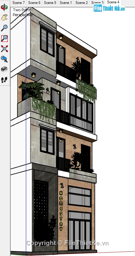 Sketchup Nhà phố 4 tầng,Sketchup nhà phố,Su Nhà phố,model sketchup nhà hiện đại,file sketchup nhà phố