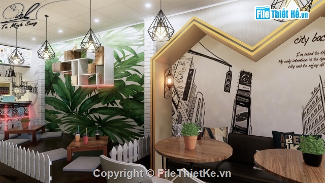 nội thất quán trà sữa,nội thất quán cafe,Sketch Up nội thất,quá trà sữa 3d