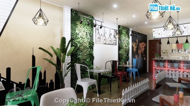 nội thất quán trà sữa,nội thất quán cafe,Sketch Up nội thất,quá trà sữa 3d