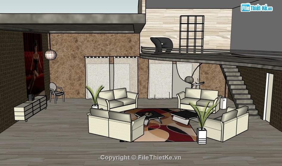 nội thất phòng khách,phòng khách hiện đại,phòng khách sketchup,model su phòng khách