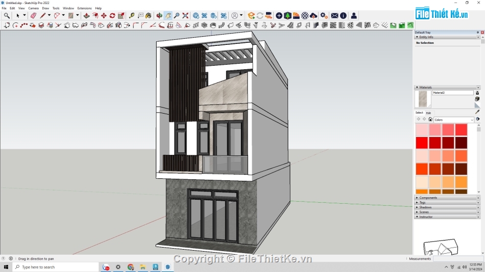 nhà mặt phố,nhà phố 3 tầng,kiến trúc 3 tầng,nhà 3 tầng,model sketchup nha phố,sketchup nha 3tang