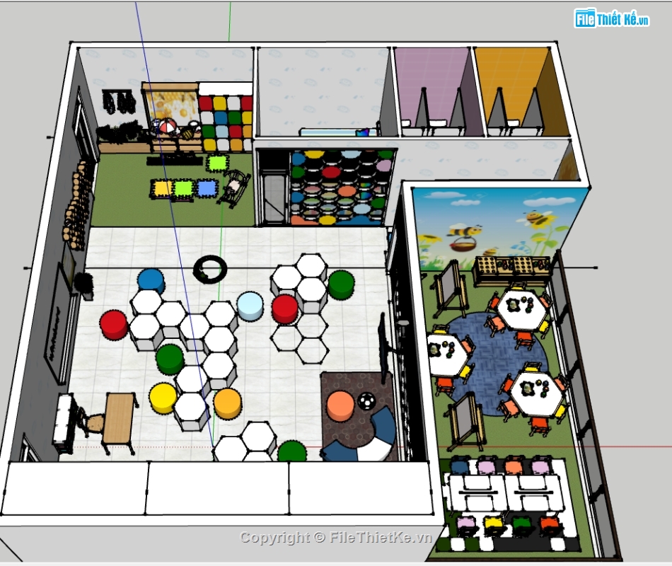 Sketchup + Vray nội thất,Sketch Up nội thất,Sketchup nội thất phòng học,Sketchup lớp học