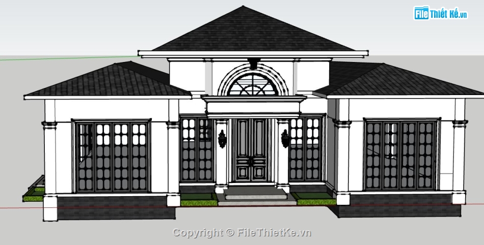 mẫu biệt thự 1 tầng,biệt thự 1 tầng,mẫu biệt thự,sketchup biệt thự 1 tầng