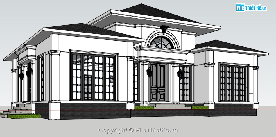 mẫu biệt thự 1 tầng,biệt thự 1 tầng,mẫu biệt thự,sketchup biệt thự 1 tầng