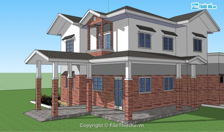 biệt thự 2 tầng,model su biết thự 2 tầng,sketchup biệt thự 2 tầng