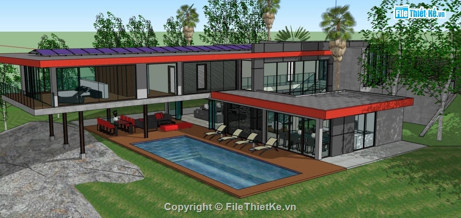 mẫu biệt thự 2 tầng,biệt thự 2 tầng đẹp,biệt thự đẹp 2 tầng,sketchup biệt thự 2 tầng