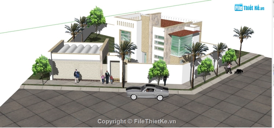 biệt thự đẹp 2 tầng,biệt thự 2 tầng,sketchup biệt thự 2 tầng