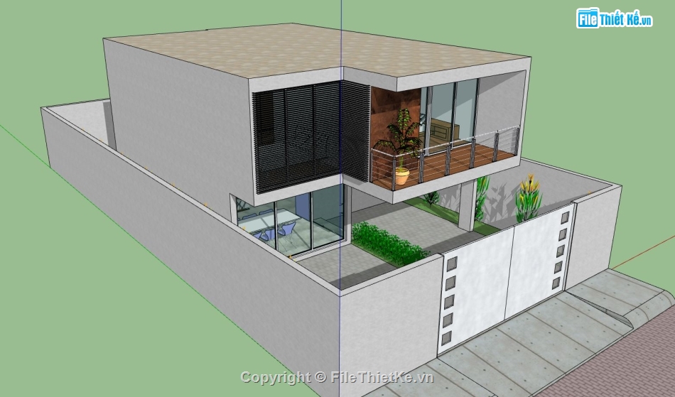 mẫu biệt thự 2 tầng,biệt thự 2 tầng,sketchup biệt thự 2 tầng