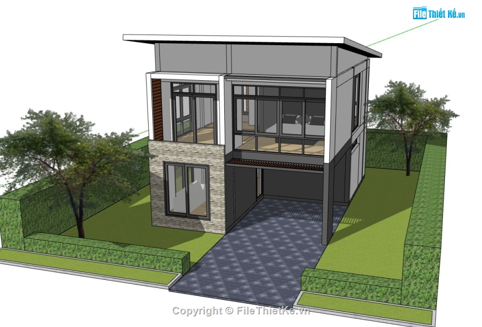 biệt thự 2 tầng,model sketchup biệt thự 2 tầng,su biệt thự 2 tầng