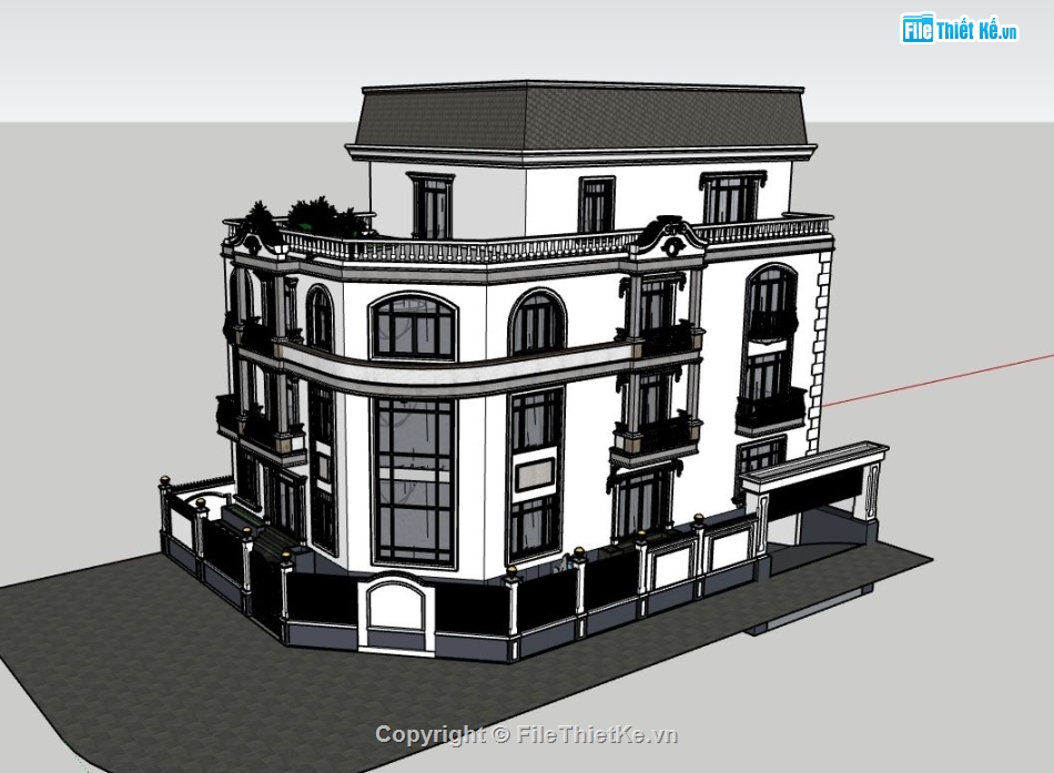 biệt thự 3 tầng,biệt thự 3 tầng 1 tum,sketchup biệt thự 3 tầng 1 tum