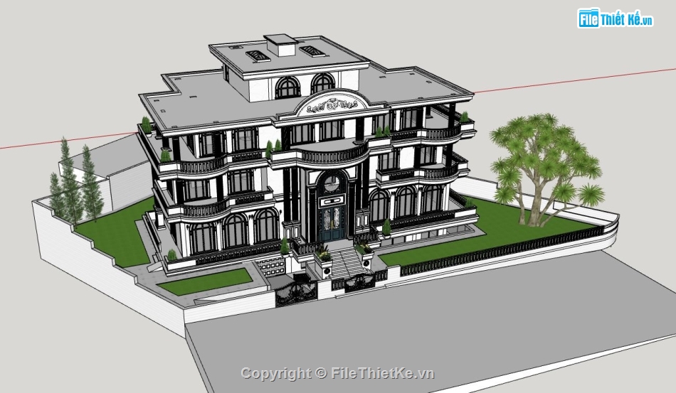 sketchup biệt thự 3 tầng,model su biệt thự 3 tâng,thiết kế biệt thự 3 tầng