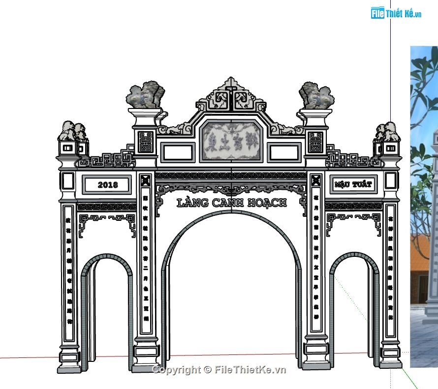 cổng làng đẹp,model su cổng làng,cổng làng sketchup