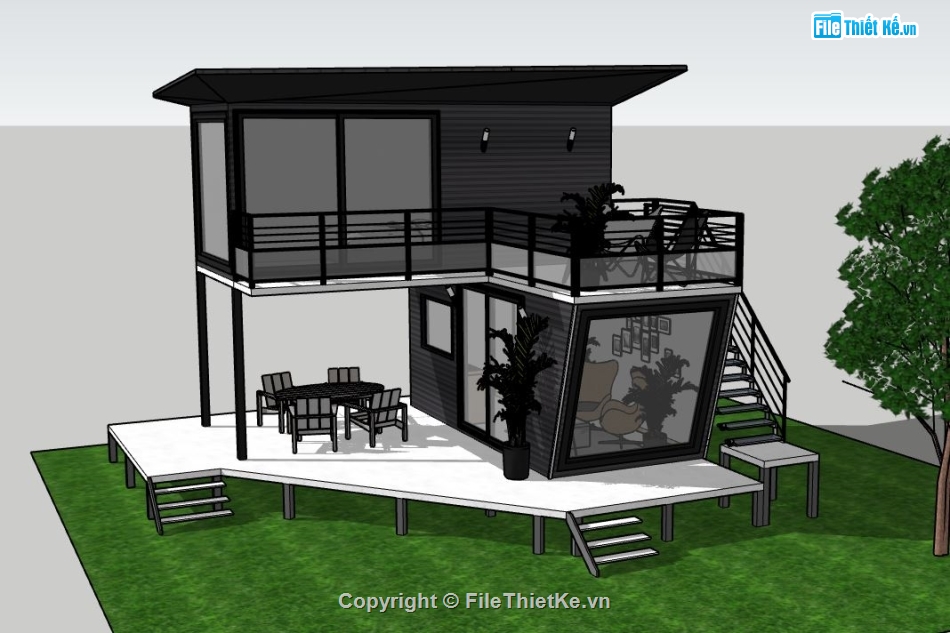 homestay,sketchup homestay 2 tầng,model su homestay