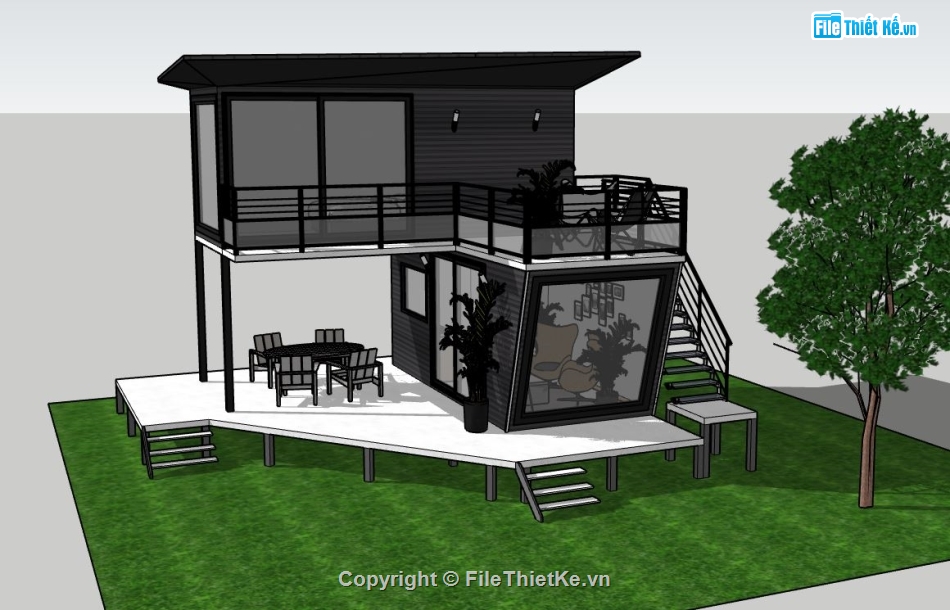 homestay,sketchup homestay 2 tầng,model su homestay